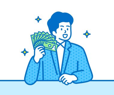 İş adamı para tutuyor, Vektör illüstrasyonu