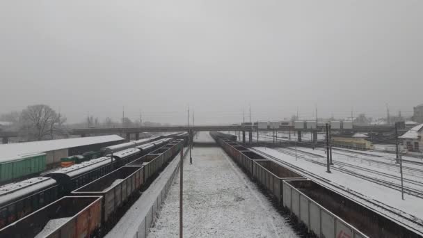 Vista Estação Ferroviária Coberta Neve — Vídeo de Stock