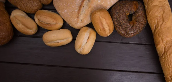 Padaria Ouro Rústico Crosta Pães Pão Pães Sobre Fundo Quadro — Fotografia de Stock