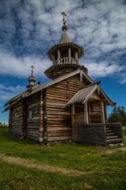 Wooden architecture Nordic countries. Russian wooden houses, churches, barns, sheds. clipart