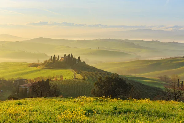Misty sunrise in Tuscany — Stock Photo, Image