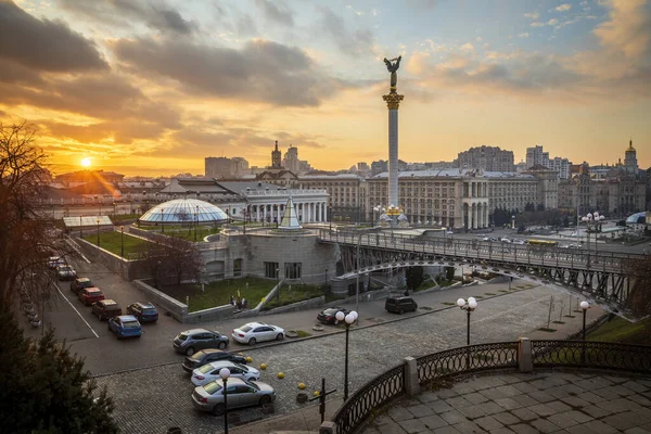 Площа Незалежності Головне Місце Києві Україна Заході Сонця — стокове фото