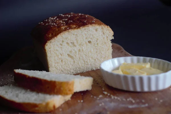 Wit Brood Thuis Gebakken Als Ontbijt — Stockfoto