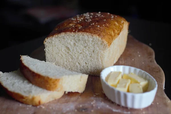 Pão Branco Caseiro Assado Café Manhã — Fotografia de Stock