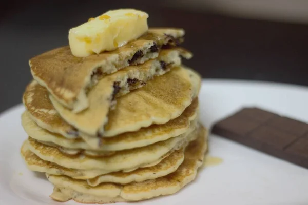 Homemade Pancakes Chocolate Chips Different Variety Pancake Easy Make Home — Stock Photo, Image