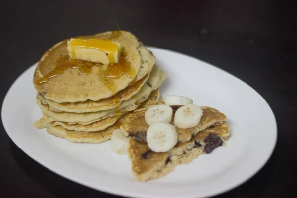 Homemade Pancakes Chocolate Chips Different Variety Pancake Easy Make Home — Stock Photo, Image