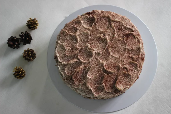 Schokoladenkuchen Mit Vanillezuckerguss Zubereitet Als Geburtstagstorte Für Meine Tochter — Stockfoto