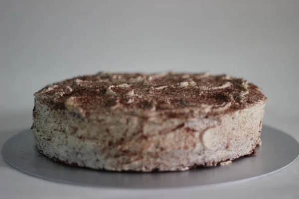 Bolo Chocolate Com Cobertura Manteiga Baunilha Feito Como Bolo Aniversário — Fotografia de Stock