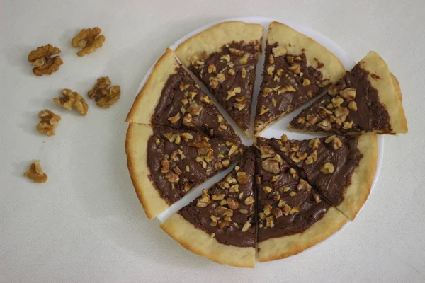 Pizza Casera Con Chocolate Nuez — Foto de Stock