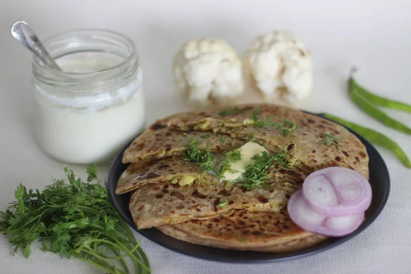 Gobi Paratha Paratha Coliflor Tipo Paratha Parantha Pan Plano Que —  Fotos de Stock