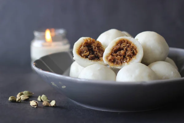 Steamed Dumplings Made Rice Flour Dough Stuffed Filling Coconut Jaggery — Stock Photo, Image