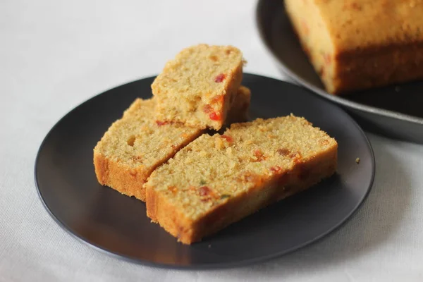 Slices Tutti Frutti Cake Loaf Made Whole Wheat Flour Shot — Stockfoto