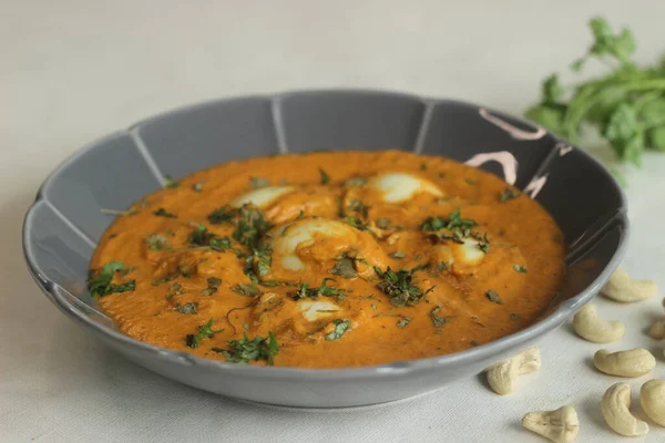 Egg Butter Masala Boiled Eggs Rich Creamy Gravy Onions Tomatoes — Stock Photo, Image