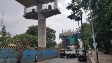 Mumbai, India, June 05 2021: Mumbai metro line 4 construction is progressing even during Covid 19 lockdown restriction. Line 4 at Vikhroli stretch long LBS road.