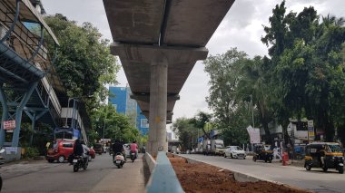 Mumbai, India, June 05 2021: Mumbai metro line 4 construction is progressing even during Covid 19 lockdown restriction. Line 4 at Vikhroli stretch long LBS road.