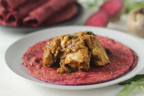 Beterraba Paratha Uma Panela Indiana Frito Pão Integral Trigo Feito — Fotografia de Stock