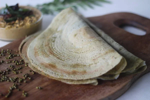 Protein Rich Moong Bean Crepe Locally Known Pesarattu Looks Dosa — Stock Photo, Image