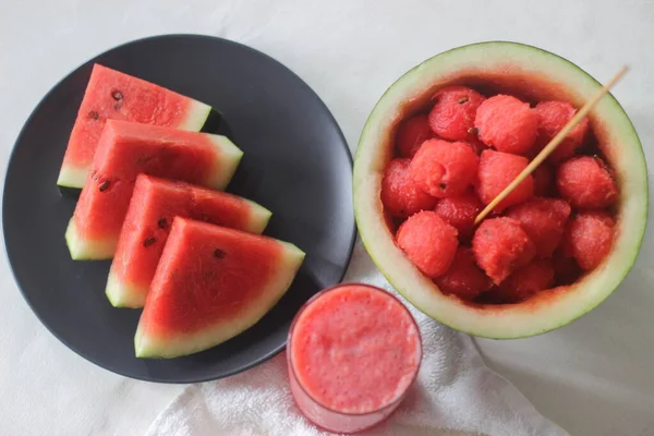 Frische Wassermelonenscheiben Tut Gut Den Körper Vor Der Sommerhitze Abzukühlen — Stockfoto