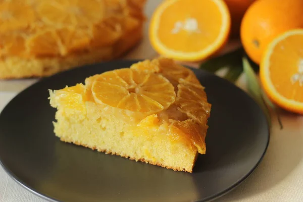 Slice Home Baked Orange Upside Cake Orange Slices Top Shot Royalty Free Stock Images