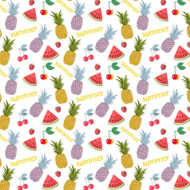 Ananas, karpuz, kiraz ve ahududu deseni