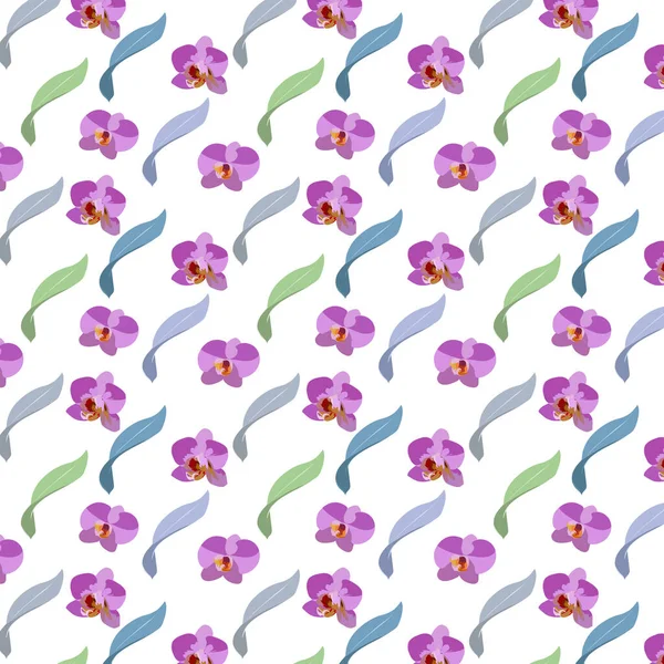 Vzor Růžové Orchideje Květiny Listy — Stockový vektor