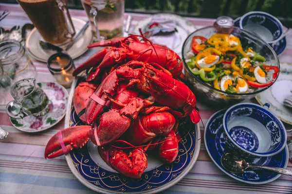 Une Assiette Homards Cuits Vapeur Dans Maine — Photo