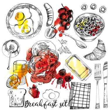 Elle çizilmiş doodle Kahvaltı Seti