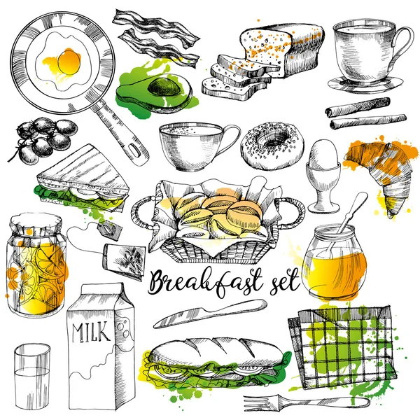 Doodle handritad frukost set — Stockfoto