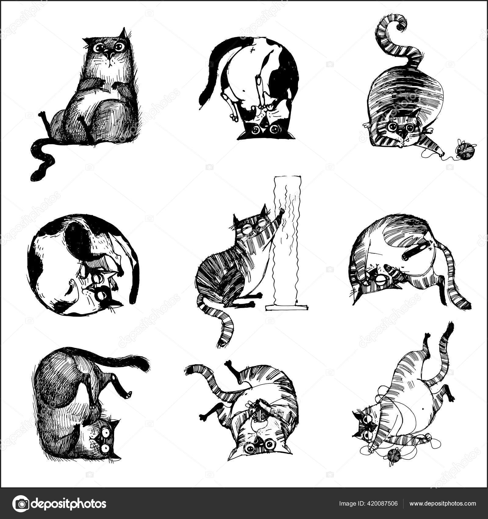 Halloween Sjove Katte Vektor Skitse Illustration Akvarel Pletter  Stockvektor af ©TatianaDavidova 420087506, image size:1600x1700