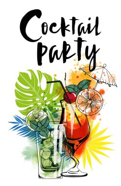 Cocktails banner. Watercolor vector cocktails.  clipart