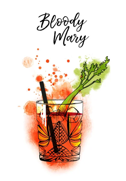 Bloody Mary Banner Cocktails Coquetéis Vetoriais Aquarela — Vetor de Stock