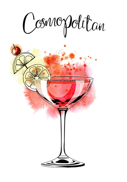 Cosmopolitan Cocktails Banner Watercolor Vector Cocktails — Stock Vector