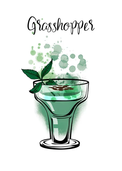 Glasshopper Koktejlový Prapor Akvarelové Vektorové Koktejly — Stockový vektor