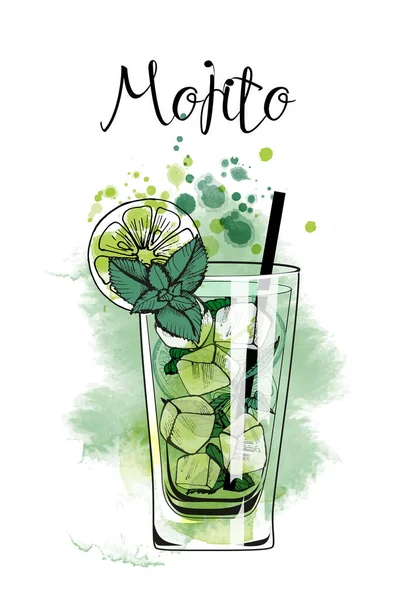 Mojito Cocktailbanner Aquarell Vektorcocktails — Stockvektor