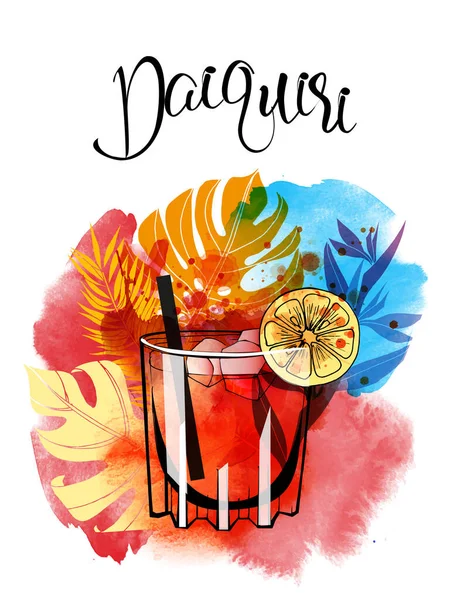 Daiquiri Cocktails Banner Watercolor Vector Cocktails — Stock Vector