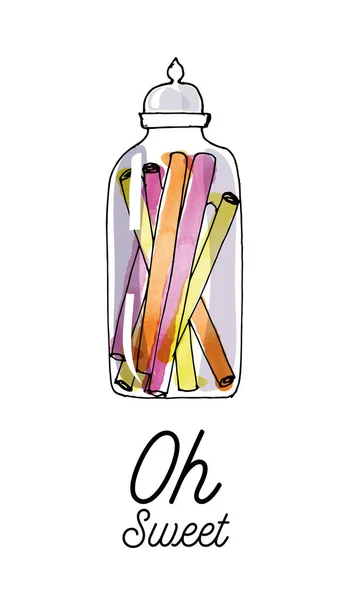 Illustration Glass Jar Candy Watercolor Vector Sketch — Stock Vector