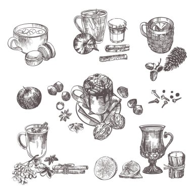 Sıcak içecekler vektör illüstrasyonu. çizim ve suluboya resimleme