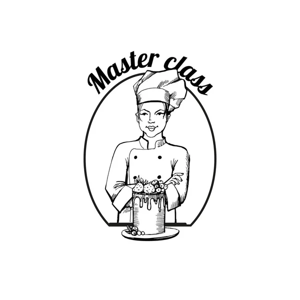 Chef Cuisinier Logo Vecteur Dessiné Main — Image vectorielle