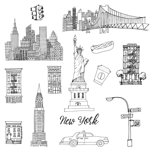Set Van New York Vectorschets — Stockvector