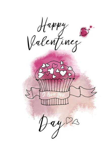 Happy Valentines Day Card Illustration Love Vector Sketch Quotes — Stock Vector