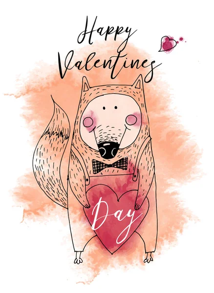 Šťastný Valentýn Karta Ilustrace Lásce Vektorový Náčrt Akvarel — Stockový vektor
