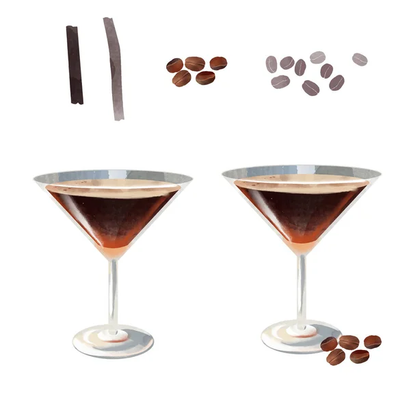 Espresso Martini Akvarell Cocktail Illustration — Stock vektor