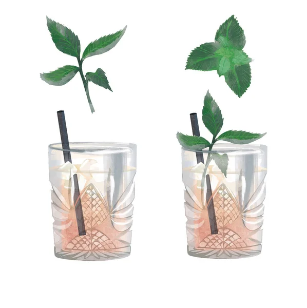 Lily Pilly Gin Akvarell Cocktail Illustration — Stock vektor