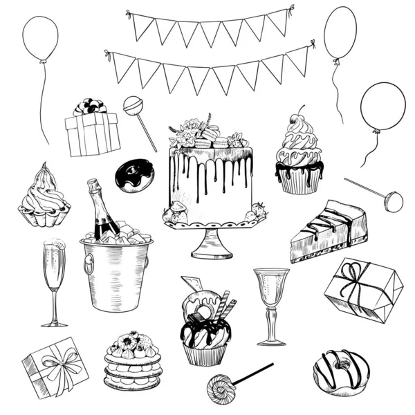 Gelukkige Verjaardagskaart Set Vectorillustratie — Stockvector
