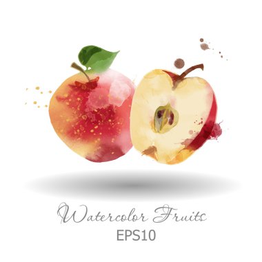 Beyaz üzerine suluboya elma