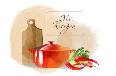 Sulu Boya mutfak arka plan