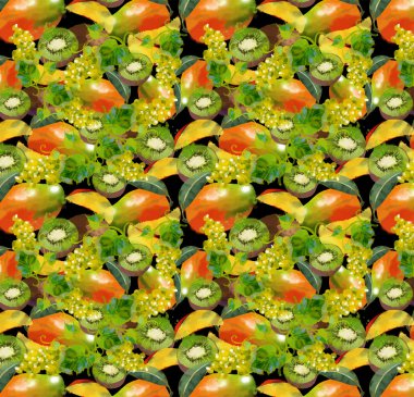 Arka plan, kivi, mango ve üzüm