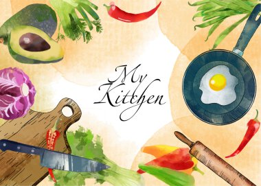 Sulu Boya mutfak arka plan