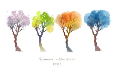 Watercolor set of trees clipart
