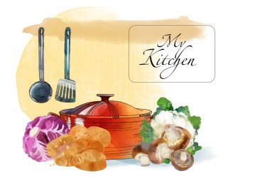 Sulu Boya mutfak arka plan